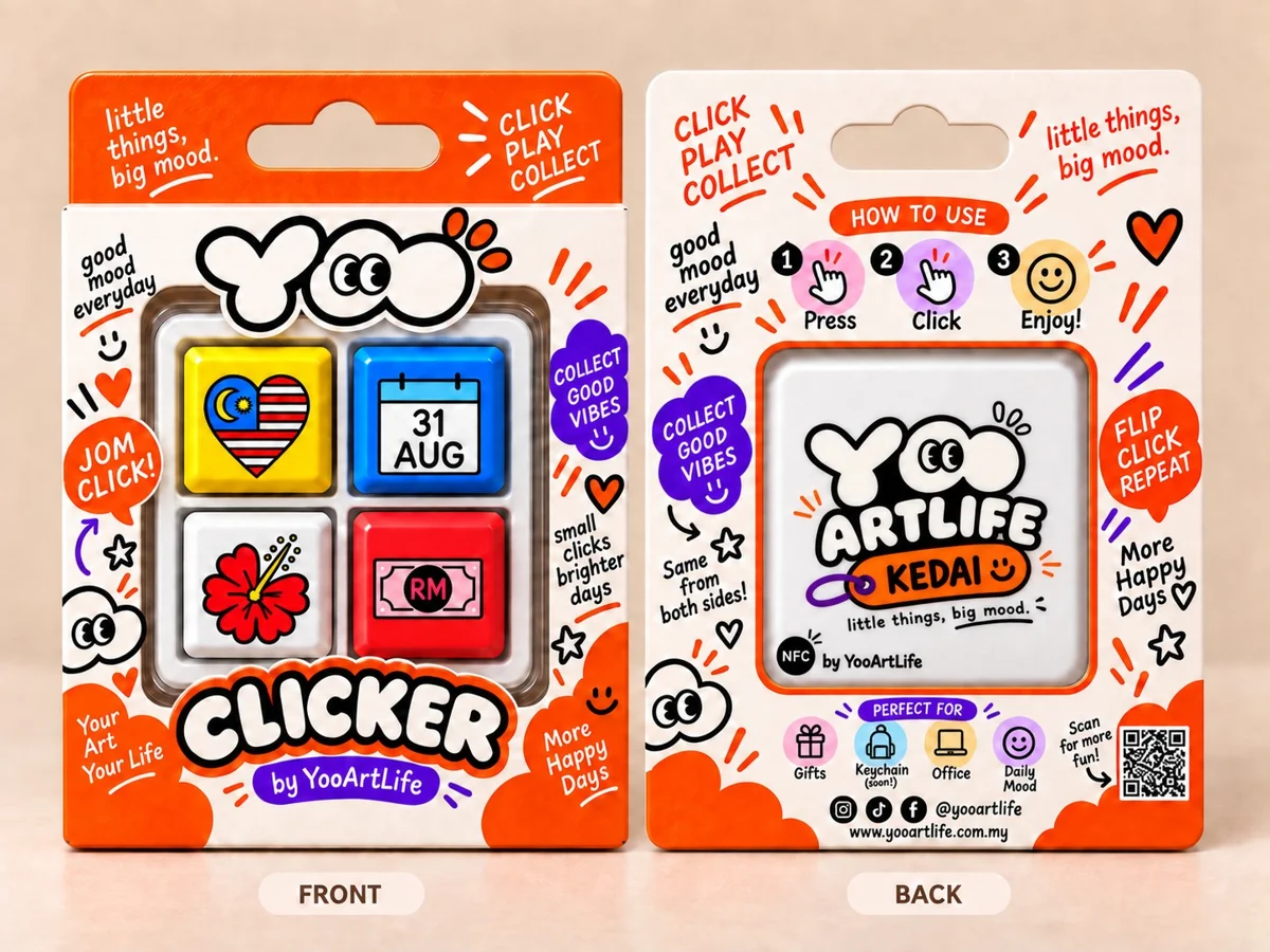 The Keycap Clicker gift pack, front and back